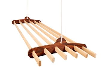6 Lath Rosewood Compact Wooden Hanging Clothes Drying Rack or Pot Rack - Ceiling Mounted Hanger Airer