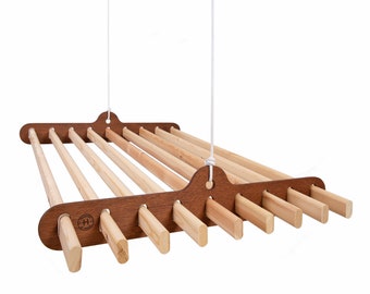 9-Lath Ceiling Clothes Drying Rack: Wooden Hanging Pot Rack