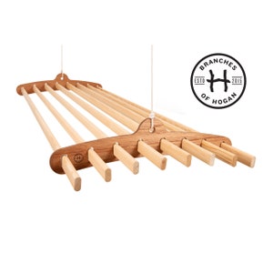 8 Lath Compact Wooden Hanging Clothes Drying Rack or Pot Rack - Ceiling Mounted Airer LOW PROFILE