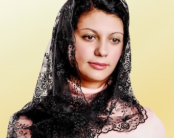 Gift for Mothers Day black lace mourning veil,mourning veil,lace scarf,mantilla veil,Catholic ,catholic accessories,black lace mantilla