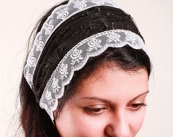 Gift for mothers Day black veil headband headscarf with ties veil with ties traditional catholic head wrap funeral veil black lace mantilla