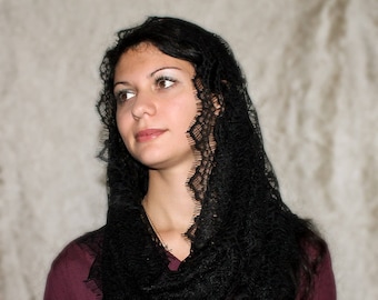 Gift for mothers Day black veil lace mantilla vintage classic religious head covering church  funeral veil black lace mantilla mourning veil
