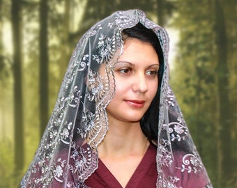 Gift for Mothers Day gray veil religious head coverings orthodox veils catholic veil  orthodox lace wrap catholic  mantilla veil