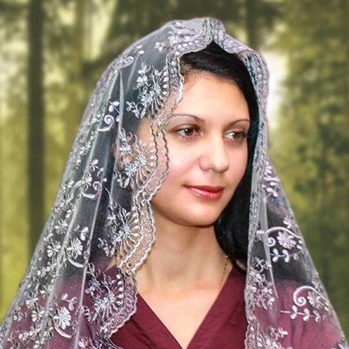 Gray Veil Religious Head Coverings Orthodox Veils Catholic Etsy