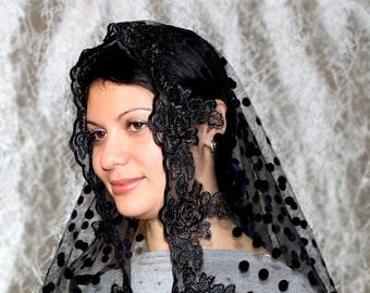Gift for mothers Day black veil Lace Head Covering black lace mantilla Half Circle Church Veil catholic accessories lace mantilla