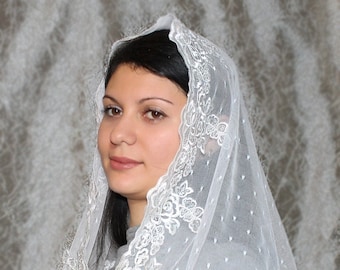 Gift for mothers Day white  church veil traditional catholic orthodox veils white mantilla lace mantilla latin mass veil catholic veil