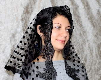 Gift for mothers Day  Black veil,Lace Head Covering,Half Circle Church Veil,catholic accessories,lace mantilla,Religious Head Coverings