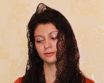 Black Lace Mantilla Veil, Catholic Head Covering, Funeral Veil