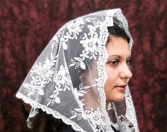 Gift for mothers Day traditional Catholic Infinity Mantilla,white Half Circle Church Veil,Religious Head Coverings mantilla,lace mantilla