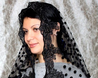 Gift for Mothers Day black veil lace head covering black circle church veil catholic accessories lace mantilla religious head coverings