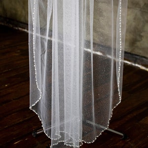 Glitter floor wedding veil sparkly veil wedding crystal edge beads white veil shimmer tulle beaded edge with pearls and beads