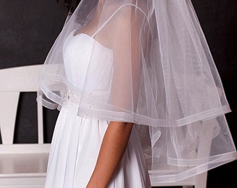 Crinoline edged mantilla tulle white veil waist length 2 tier veil circle veil modern bridal wedding elegant veil