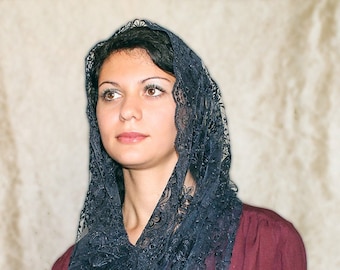Velo infinito de encaje azul: Mantilla cristiana para cubrir la cabeza