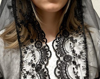 Gift for mothers Day  church veil black half circle catholic mass religious head coverings chapel mantilla chapel veil catholic accessories
