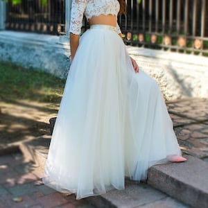 Ivory tulle skirt long tulle skirt women bridal tutus skirt ivory wedding bridal skirt long tulle skirt maxi women skirt image 2