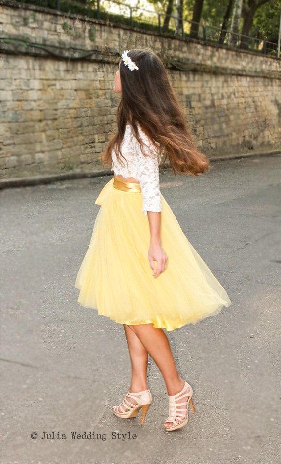 Faldas de tul amarillo, falda amarilla corta, falda de dama de