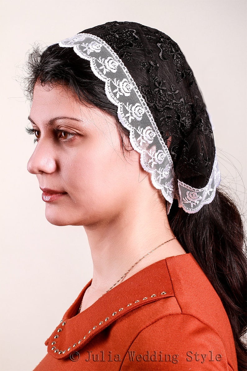 Black Veil Headband Headscarf With Ties Veil With Ties Lace Etsy