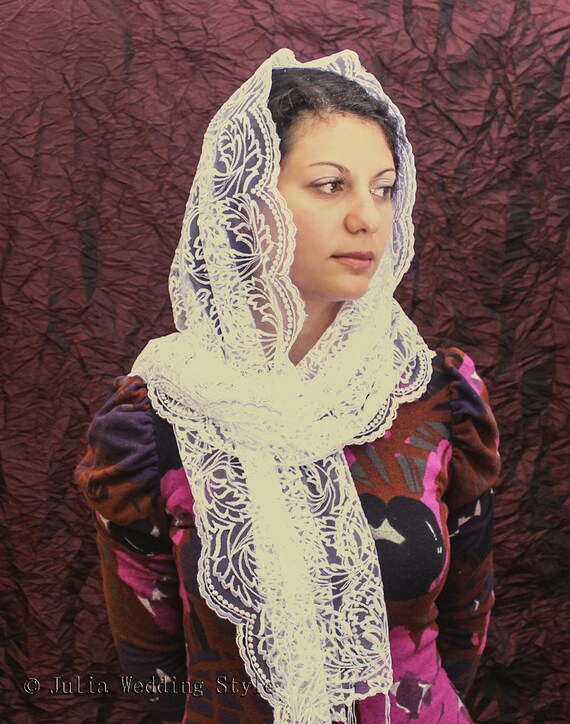 Ivory Lace Scarf: Religious Head Covering, Chapel Mantilla