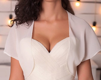 Bolero de gasa blanco para novia, top de encaje para novia, bolero de gasa, chaqueta bolero, bolero de encaje
