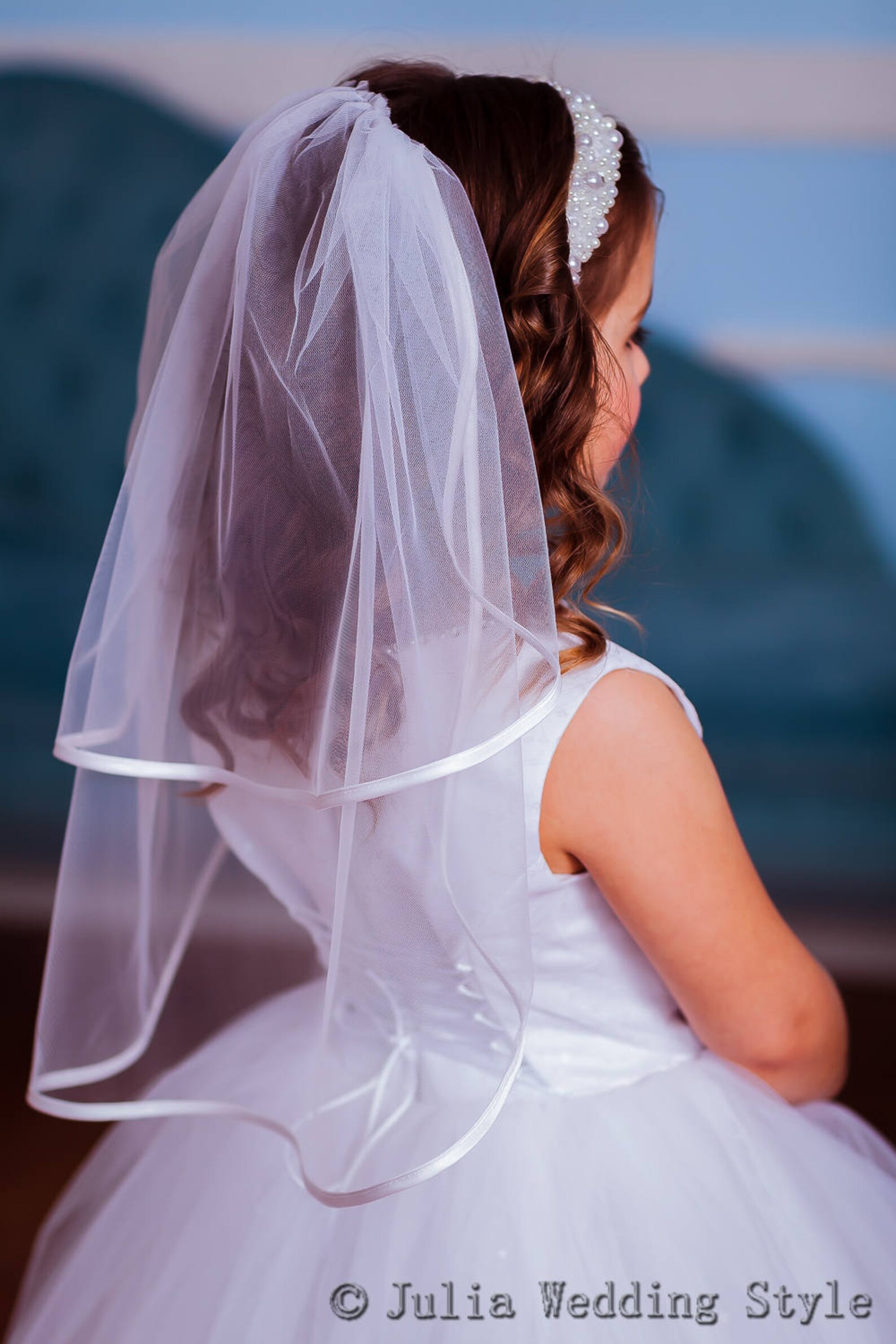 White first communion veil hair piece communion headband Etsy