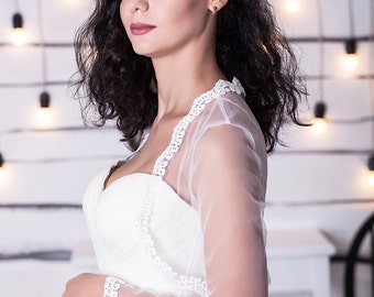 Ivory Tulle Wedding Bolero: Lace Bridal Shrug, Long Sleeve Jacket