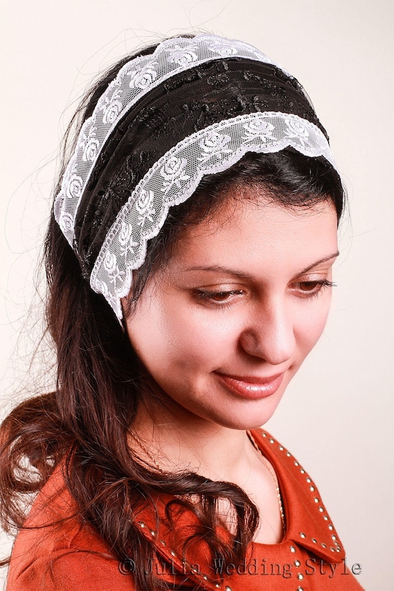 Black Veil Headband Headscarf With Ties Veil With Ties Lace Etsy