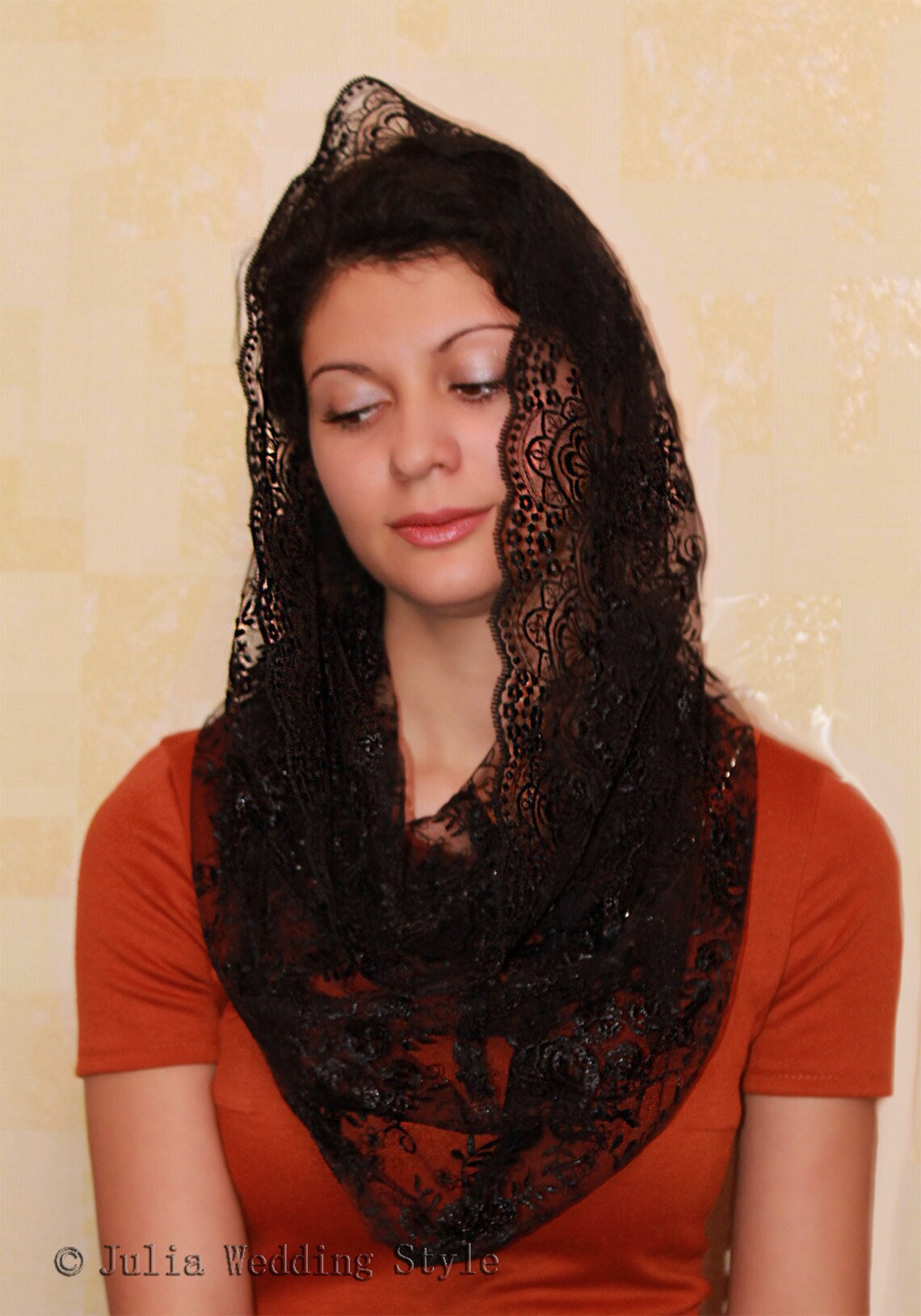 RUNRAYAY Driehoek Kant Sluier Mantilla Kathedraal Hoofddeksel Kapel Sluier voor Mis Huwelijk Bruidsmeisjes, Stijl 1