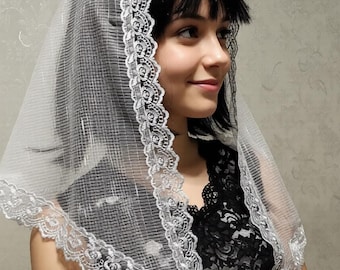 Gift for Mothers Day catholic infinity mantilla white half circle church veil religious head coverings white mantilla lace mantilla
