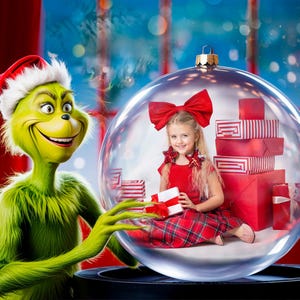Foto-Grinch-Einsatz für zusammengesetzte Fotografie-Weihnachtsschneekugel-Geschenk für Weihnachts overlay Photoshop-Karte Weihnachten