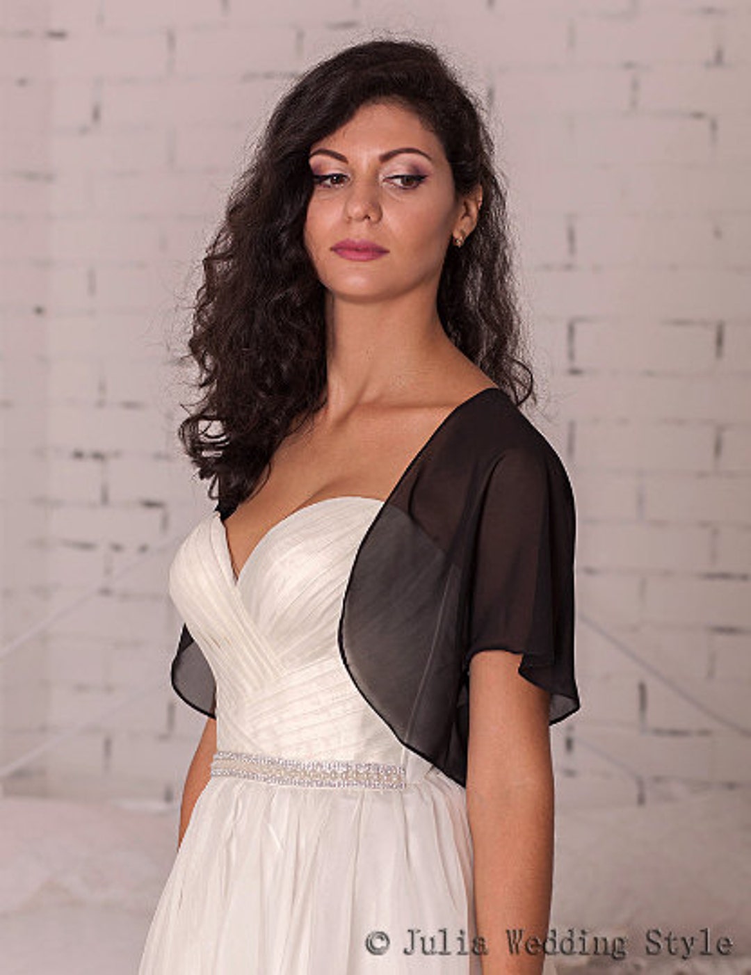 Braut Bolero Jacke Chiffon Schwarz Kaufe Heiße Spitze Weiß/Schwarz