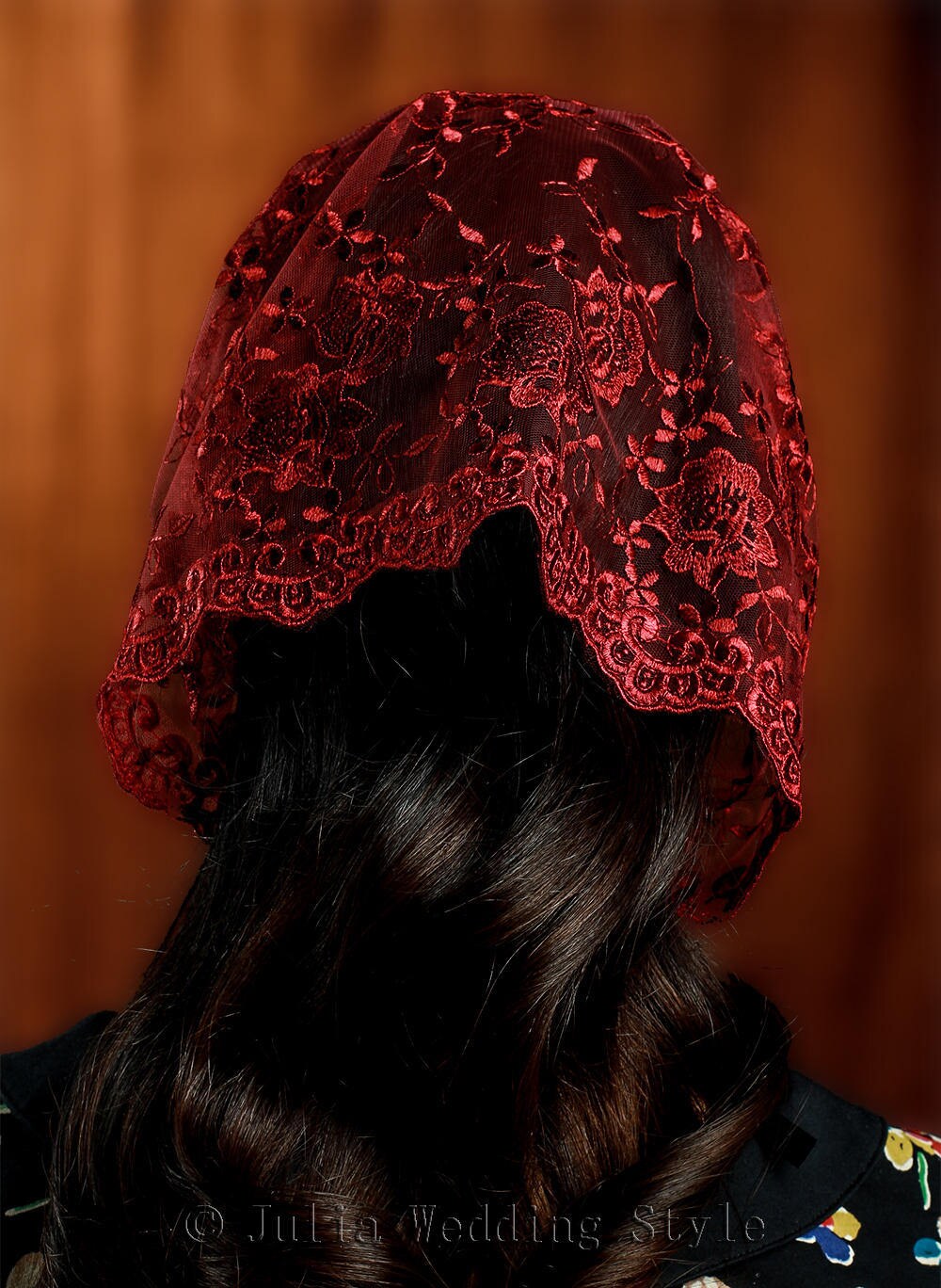 Burgundy Headband Headscarf With Ties Traditional Veil for Church