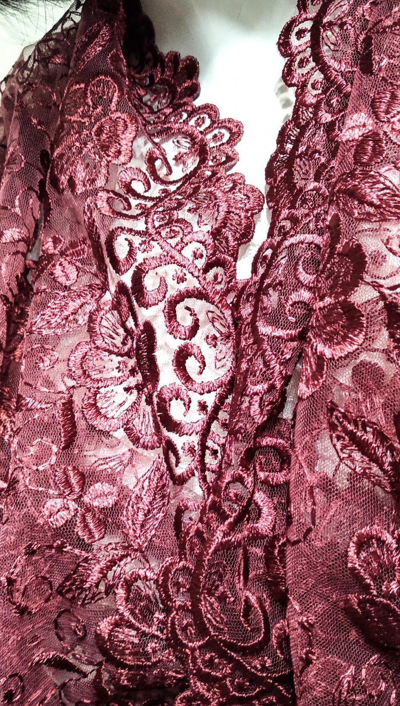 Burgundy Lace Chapel Veil Mantilla: Catholic Head Covering image 8