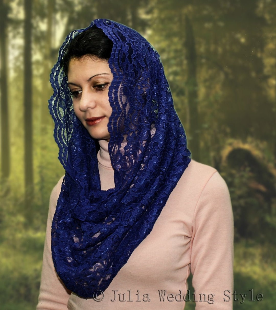 Gift for Christmas Blue Veil Mass Lace Mantilla Latin Mass Scarf