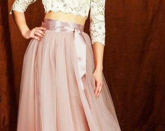 Dusty pink tulle skirt long tulle skirt women skirt blush wedding bridal skirt long tulle skirt tulle maxi skirt tulle skirt women