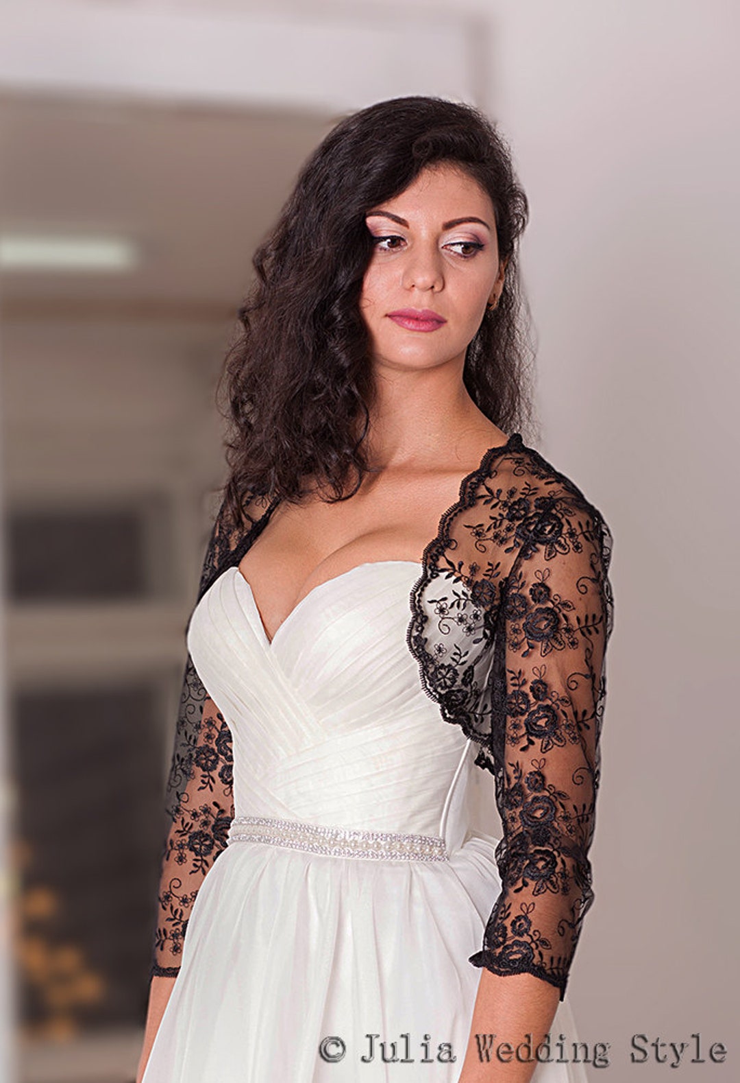 Chiffon Bolero Bolero Hochzeit Schwarz Schwarzer Shrug Spitze - Main Image