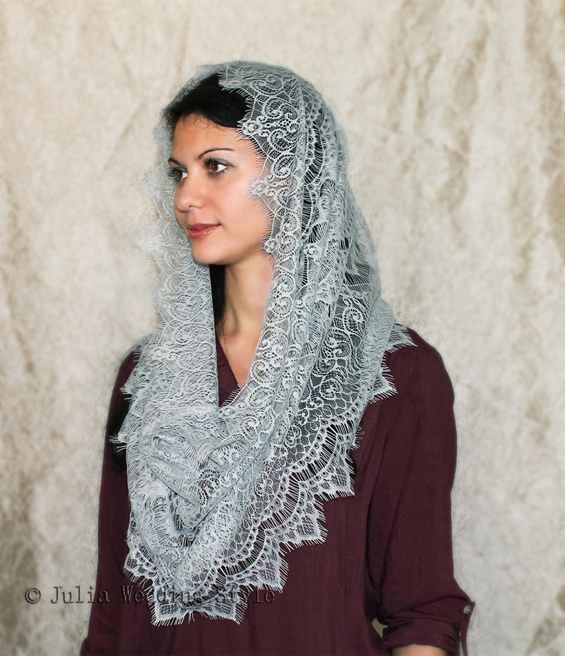 Traditional Catholic Mantilla Gray Veil Lace Mantilla Lace Veil