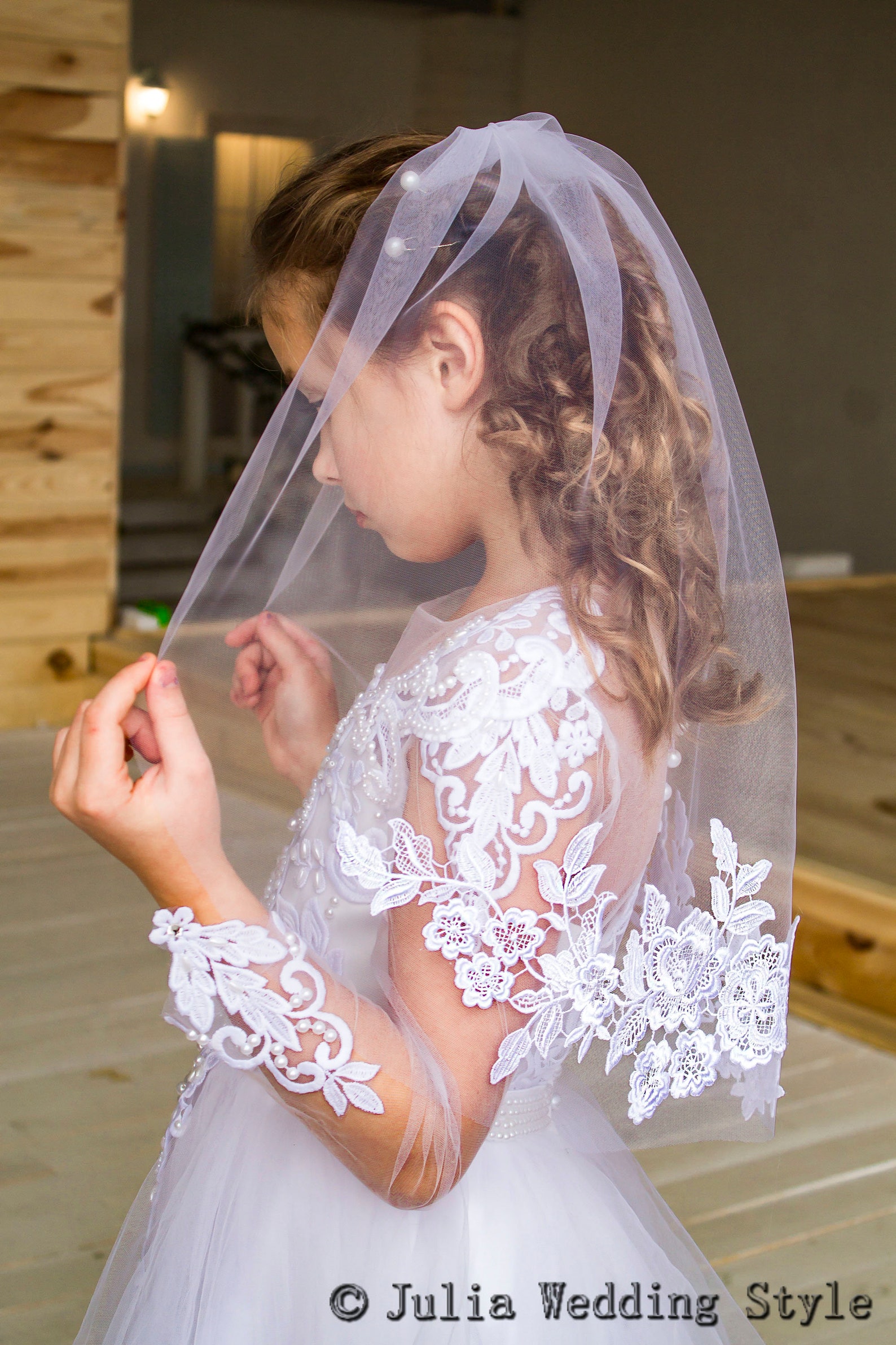 Primeros velos de comunión blanco encaje bordeado de un solo Etsy