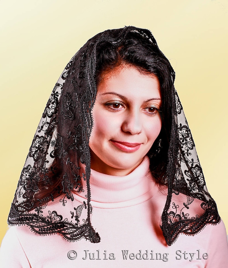 Mantilla Velo Chapel Spagnolo | Velo In Pizzo Per Chiesa | Prima Comunione | Messa Latina | Bianco/Nero - Foto 11