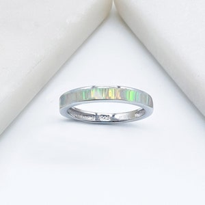 Sterling Silver Opal Ring |  Womens Opal Wedding Band | Opal Stacking Ring |