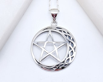 Silver Pentagram Star Necklace | Unisex Celtic Pentagram Pendant | Pentagram Star Pendant