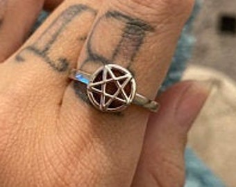 Silver Pentagram Ring | Sterling Silver Pentacle Ring | Wiccan Witch  Ring | Star Ring