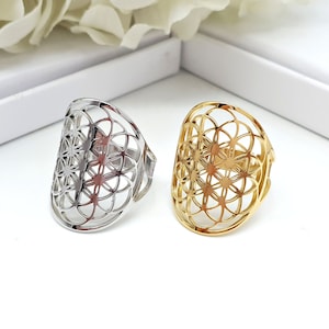 Adjustable Flower of Life Ring  | Sacred Geometry Ring | Gold & Silver Flower of Life Ring