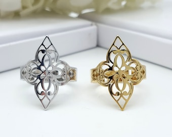 Filigree Cross Adjustable Ring  | Gold and silver Filigree Ring I Geometric Ring