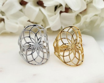 Flower of Life Adjustable Ring  | Sacred Geometry Ring | Gold & Silver Flower of Life Ring