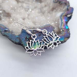 Sterling Silver Lotus Dangle Earrings |  Cute Lotus Flower Earrings |