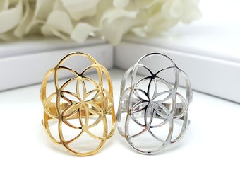 Flower of Life Adjustable Ring  | Sacred Geometry Ring | Gold & Silver Flower of Life Ring