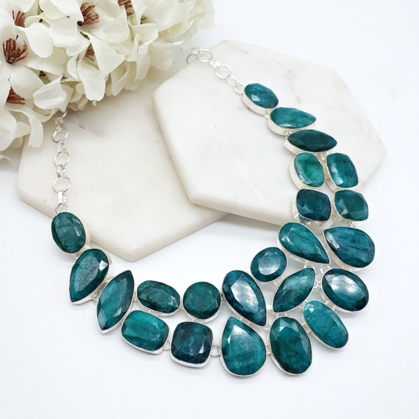 Emerald Green Statement Necklace | Multi Gemstone Necklace | Large Green Bib Necklace |