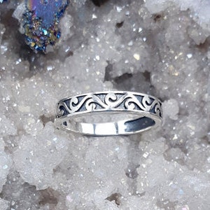 Silver Rolling Wave Band |  Unique Wave Ring | Womens Gift Idea | Women's sterling Silver Swirl Ring