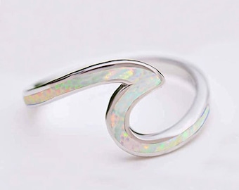 Silver Opal Wave Ring |  Unique Opal Ring | Ocean Ring | Surfer Ring |