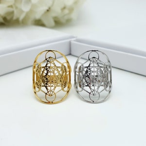 Metatrons Cube Ring  | Sacred Geometry Ring | Gold & Silver Metatron Ring | Adjustable Ring